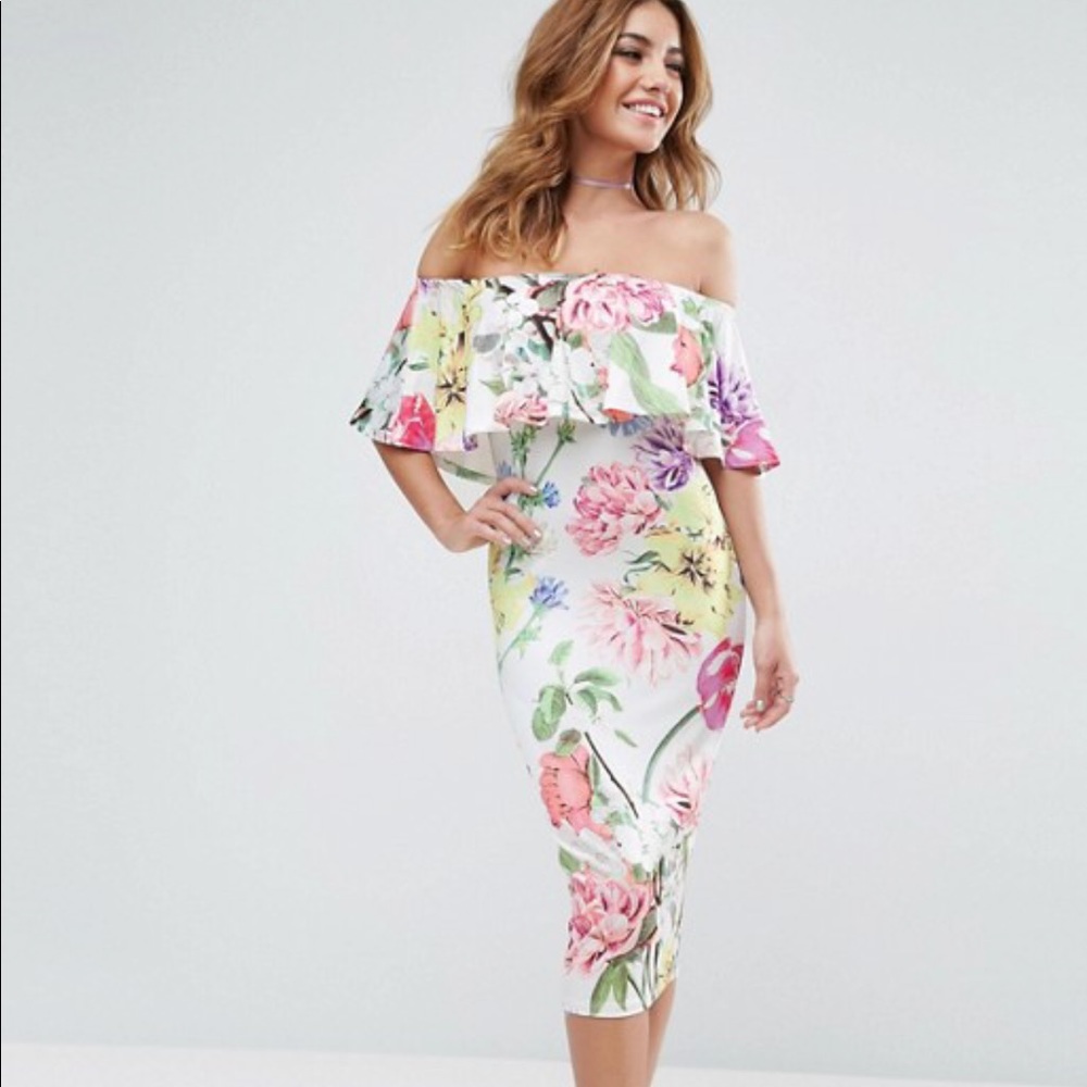 ASOS off the shoulder Bardot floral dress